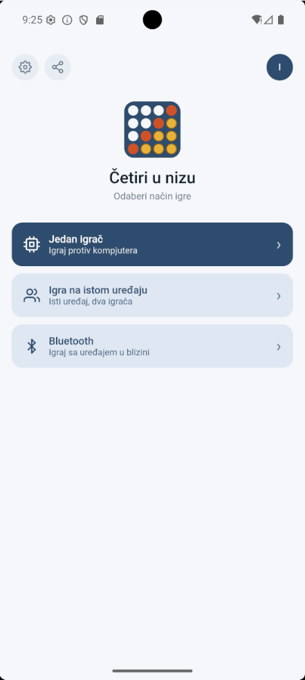 Početni ekran sa načinima igre