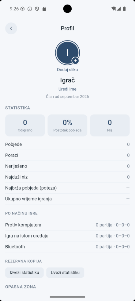 Profil igrača i statistika