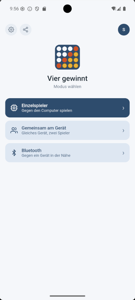Startbildschirm mit Spielmodi