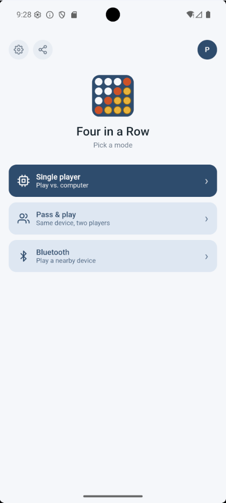 Home screen with game modes