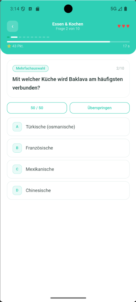 Eine Quizrunde im Spiel