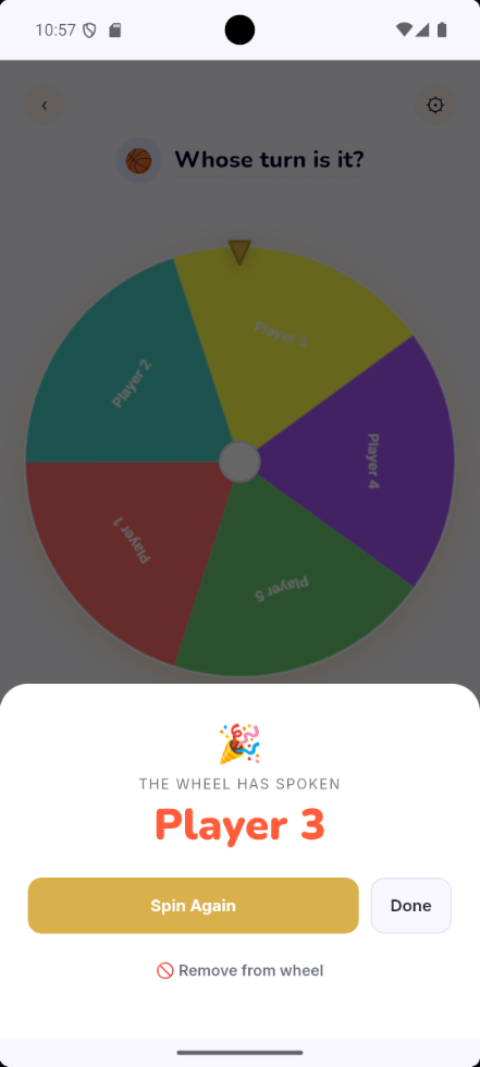 Spin result screen