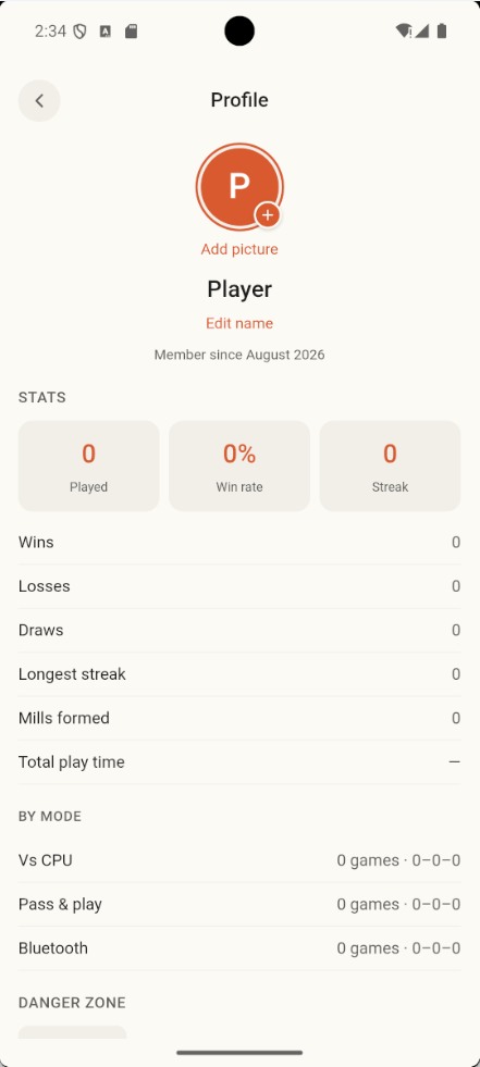 Player profile and stats